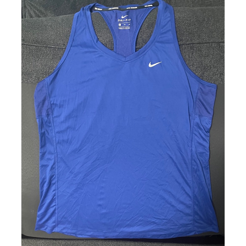 Nike‎ Running Dri-FIT Tank Top Womens XL Blue Racerback Mesh V-Neck Activewear